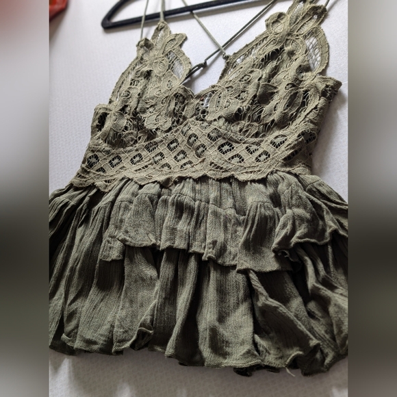 Nwt Free People Olive Lace Ruffle Top - Picture 1 of 6